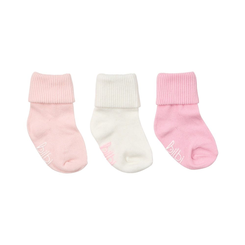 Bilbi 3 Pack Sock Ribbed Turn Top Pink | Baby Bunting AU