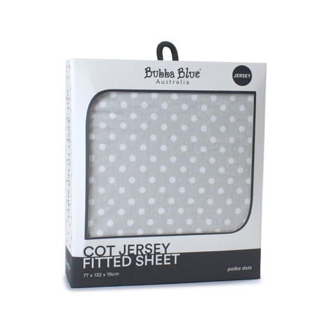Bubba Blue Polka Dot Jersey Cot Fitted Sheet Grey (Online Only) image 0 Large Image