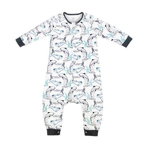 Nest Design Organic Sleep Suit Long Sleeve 1.0 Tog Orca White Large image 0 Large Image