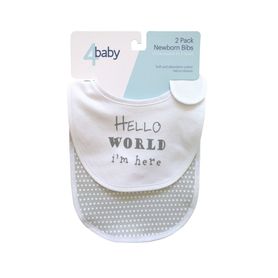 4Baby Newborn Slogan Bib - Hello World I'm Here -2 Pack
