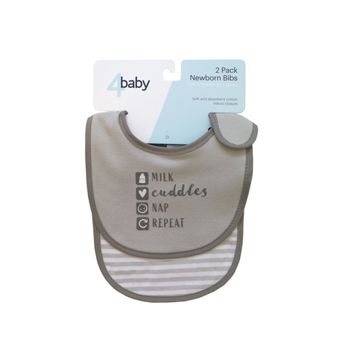 4Baby Newborn Slogan Bib - Milk. Cuddles. Nap. Repeat - 2 Pack image 0 Large Image