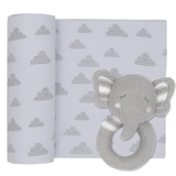 Living Textiles Muslin & Rattle Eli The Elephant Grey image 0