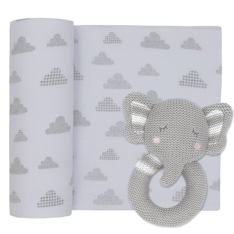 Living Textiles Muslin & Rattle Eli The Elephant Grey image 0 Large Image