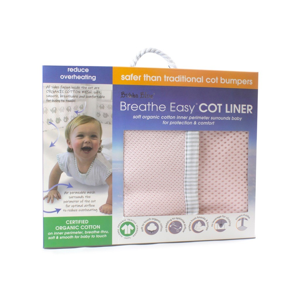 Bubba Blue Breathe Easy Cot Liner Pink Bumpers Baby Bunting NZ