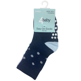 4Baby Stay On Crew Sock 3 Pack Blue