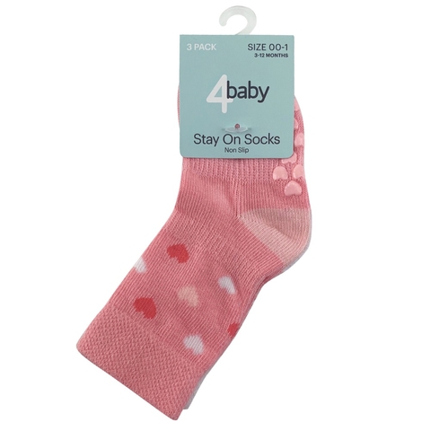 4Baby Stay On Crew Sock 3 Pack Pink image 0 Large Image