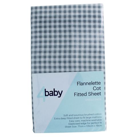 4Baby Flannel Cot Fitted Sheet Gingham image 0 Large Image