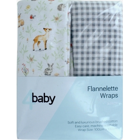4Baby Flannel Wrap Gingham/Fable 2 Pack