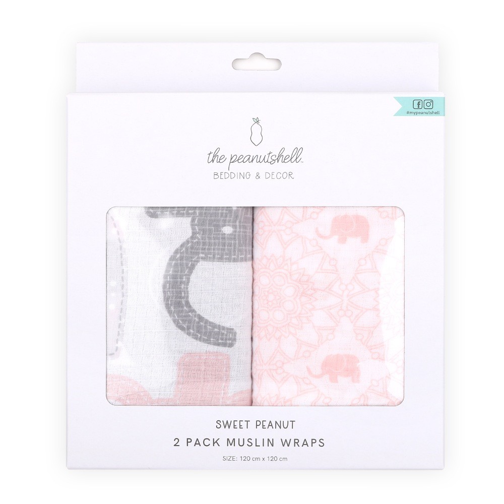 The Peanut Shell Sweet Peanut Muslin Wrap 2 Pack Swaddles Baby