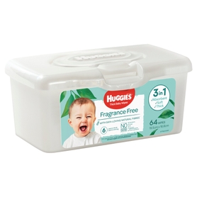 Huggies Baby Wipes - Fragrance Free - With Storage Tub - 64 Pack