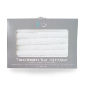 Bilbi Bamboo Towelling Nappy Squares - White - 7 Pack