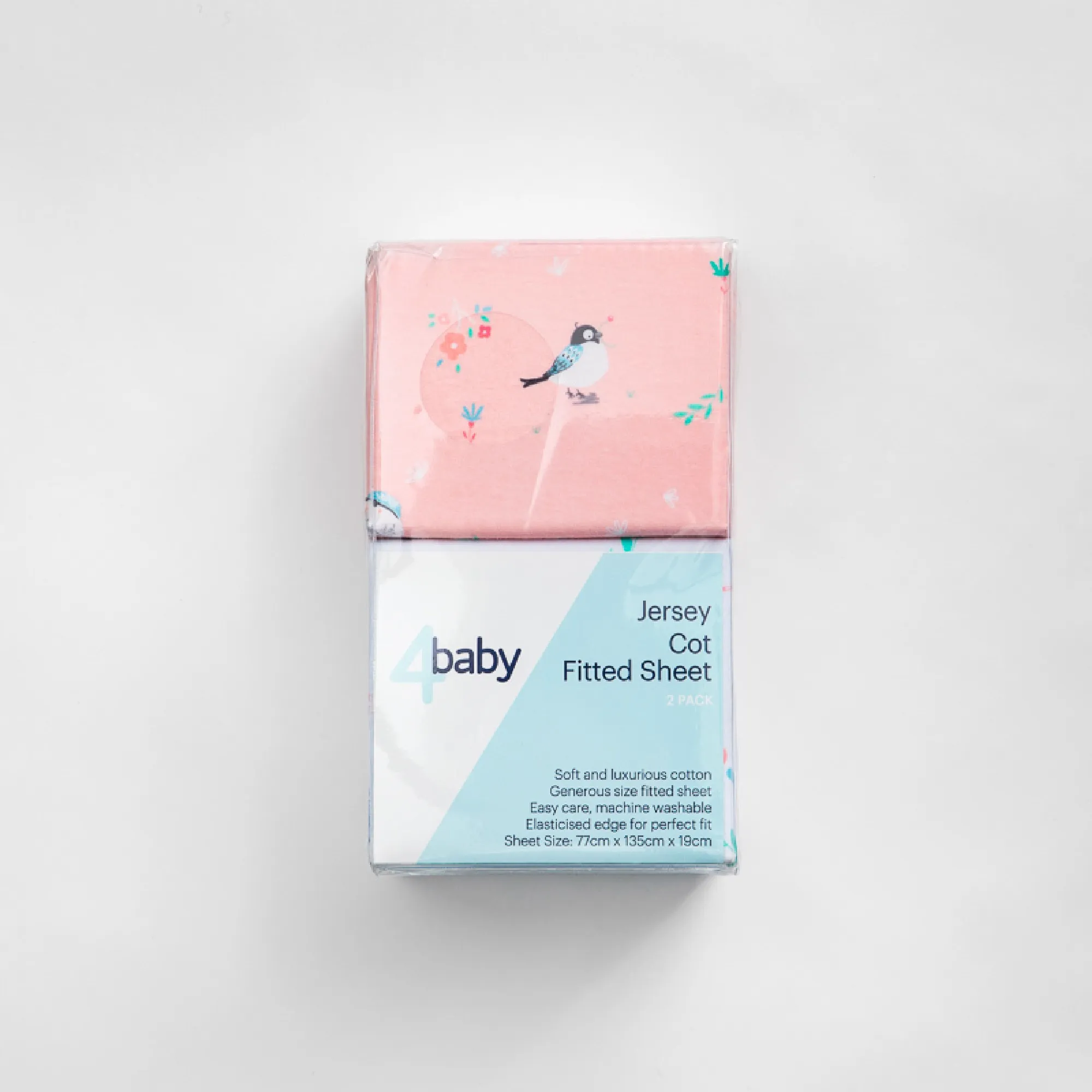 4Baby Jersey Cot Fitted Sheet Birdy Garden 2 Pack