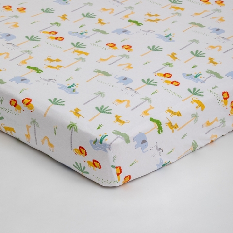 4Baby Jersey Cot Fitted Sheet Safari Scene 2 Pack image 0 Large Image