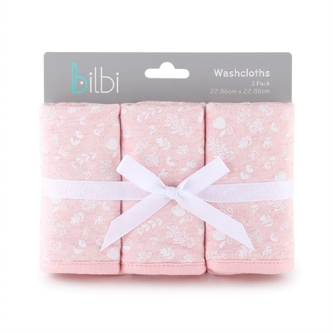 Bilbi Jersey Washcloth Pink Floral 3 Pack image 0 Large Image