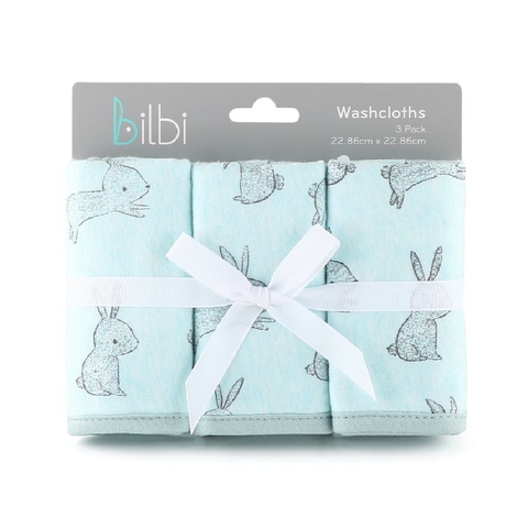 Bilbi Jersey Washcloth Green Bunny 3 Pack image 0 Large Image