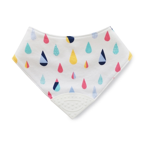 Plum Jersey Bandana bib with Silicone Teether - Raindrop print image 0 Large Image