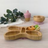 Plum Bamboo and Silicone Suction Sectioned Plate - Butterfly - Dusty Berry image 2