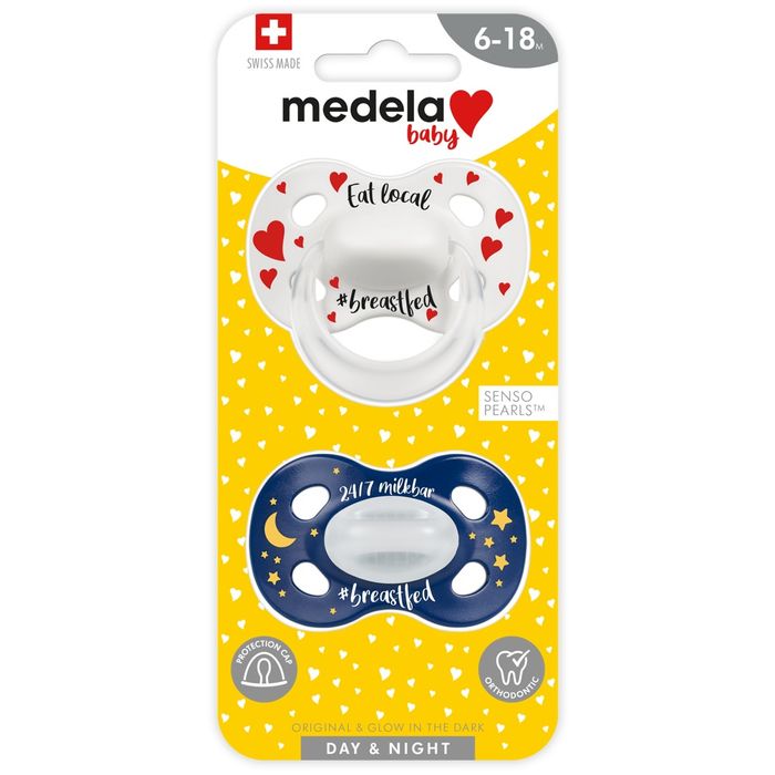 Medela Baby Pacifier, Day and Night Glow in the Dark, 6-18 Months