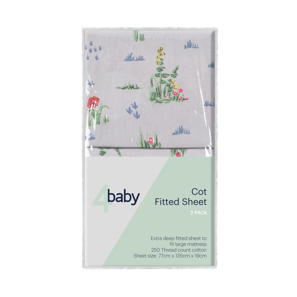 4Baby Cot Fitted Sheet Hobby Hens/Grey 2 Pack Cot Baby Bunting AU