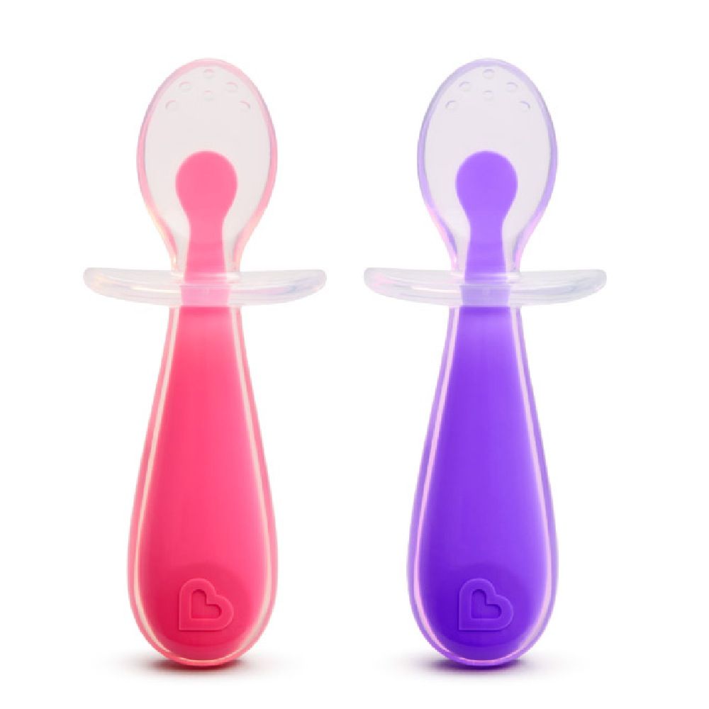 Munchkin Gentle Scoop Silicone Training Spoons, 2 Pack in Pink/Purple