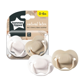 Tommee Tippee Cherry Shaped Latex Soother - 0-6 Months - 2 Pack- White & Beige