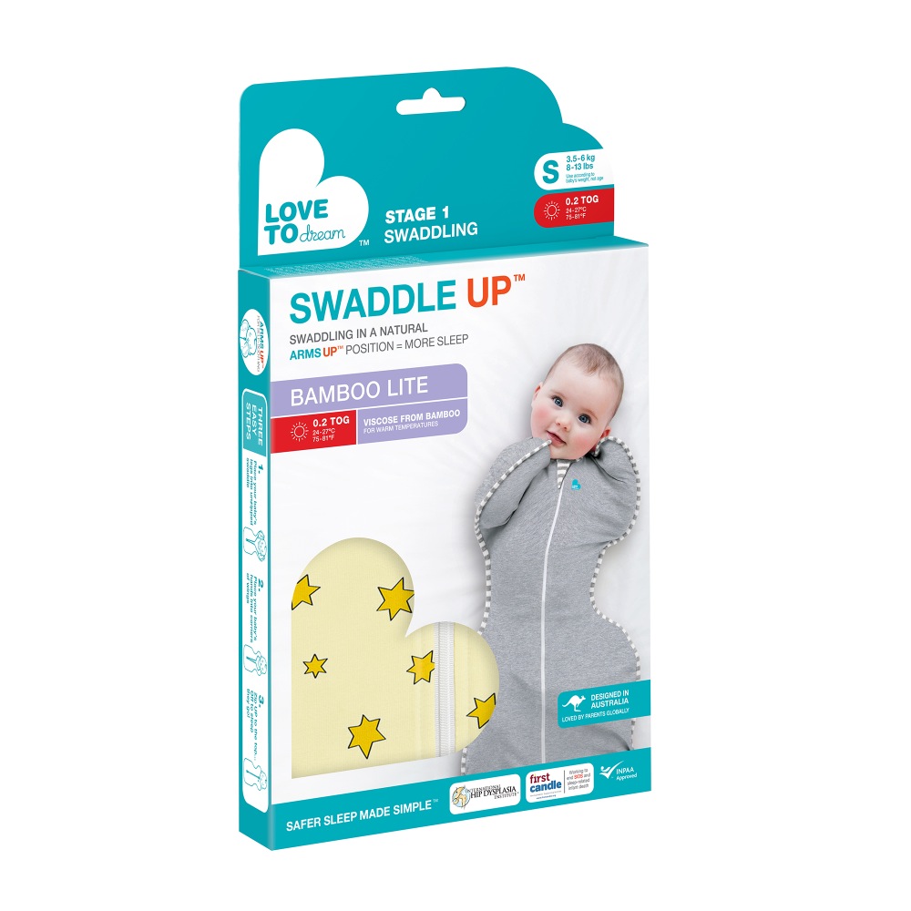 Love To Dream Swaddle Up Bamboo Lite 0.2 Tog Yellow Medium | Swaddles | Baby Bunting AU