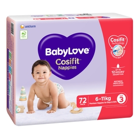 Babylove Cosifit Nappies - Jumbo Bag - Crawler - Size 3 - 72 Pack