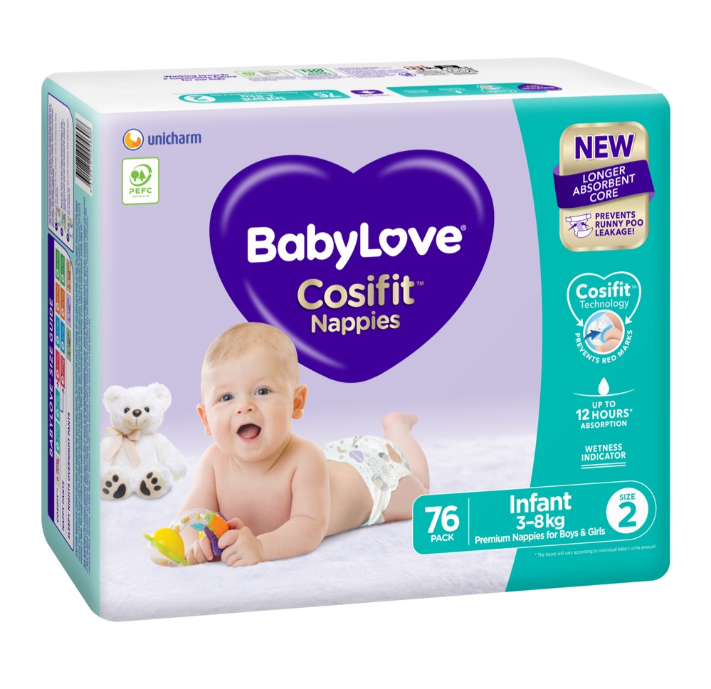 Babylove Cosifit Nappies - Jumbo Bag - Infant - Size 2 - 76 Pack | Disposable | Baby Bunting AU
