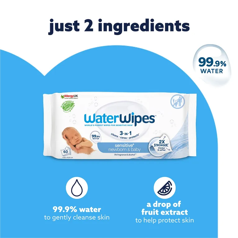 WaterWipes Newborn & Baby Sensitive Wipes 60 Pack