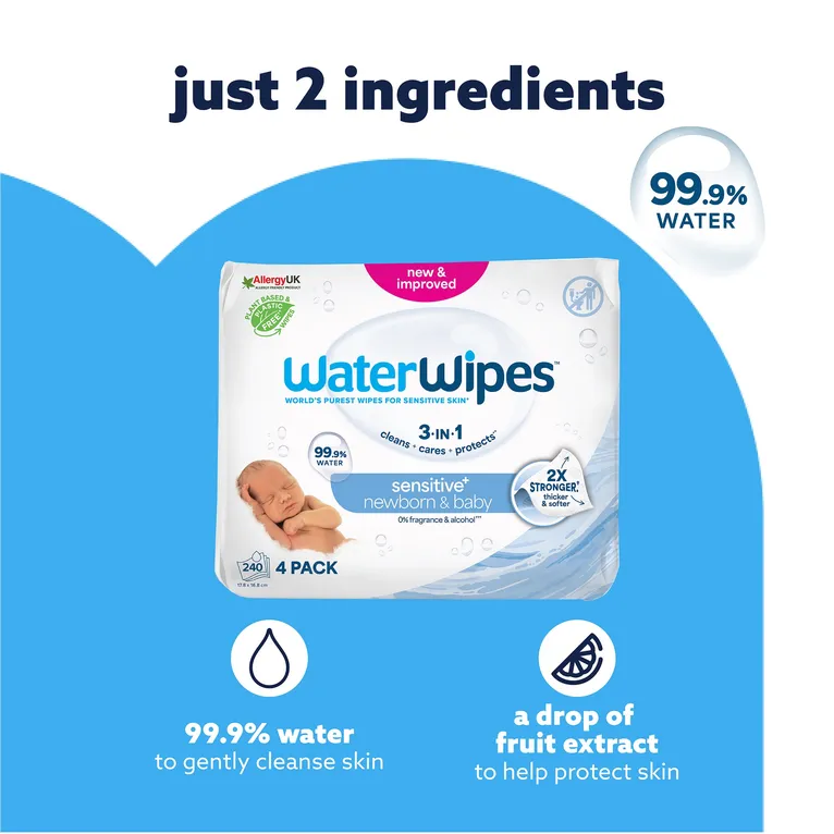 WaterWipes Newborn & Baby Sensitive Wipes 240 Pack