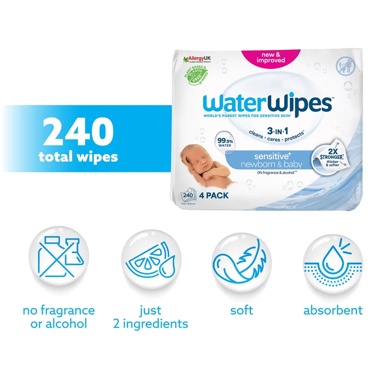 WaterWipes Newborn & Baby Sensitive Wipes 240 Pack