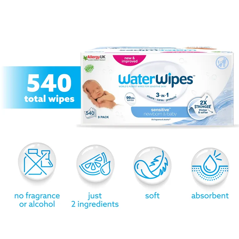 WaterWipes Newborn & Baby Sensitive Wipes 540 Pack