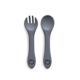 Plum Silicone Spoon & Fork Set - Grey - 2 Pack