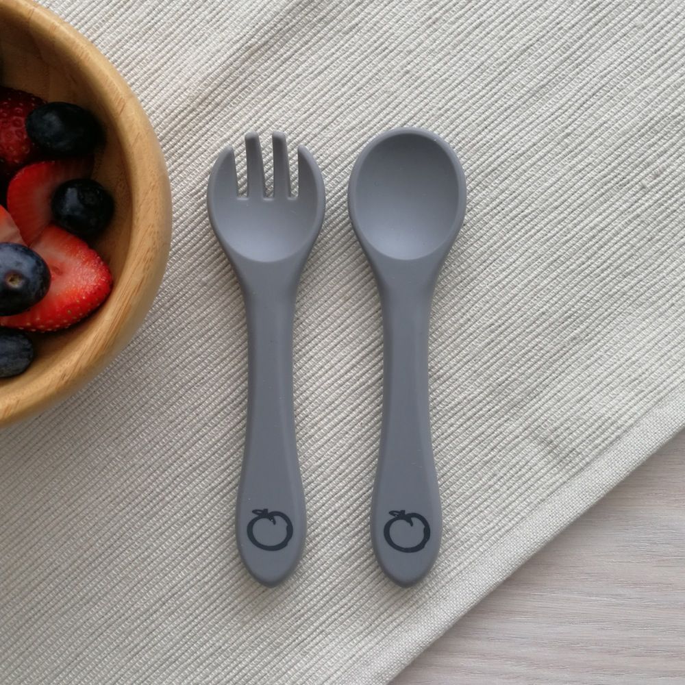 Baby Led Weaning Silicone Spoon & Fork Cutlery - Duck Egg