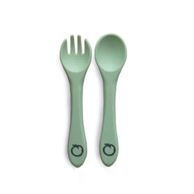 Plum Silicone Spoon & Fork Set - Olive - 2 Pack