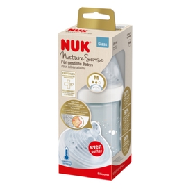 Nuk Nature Sense Glass Bottle with Temperature Control - Medium Flow teat - Newborn+ 240ml Assorted