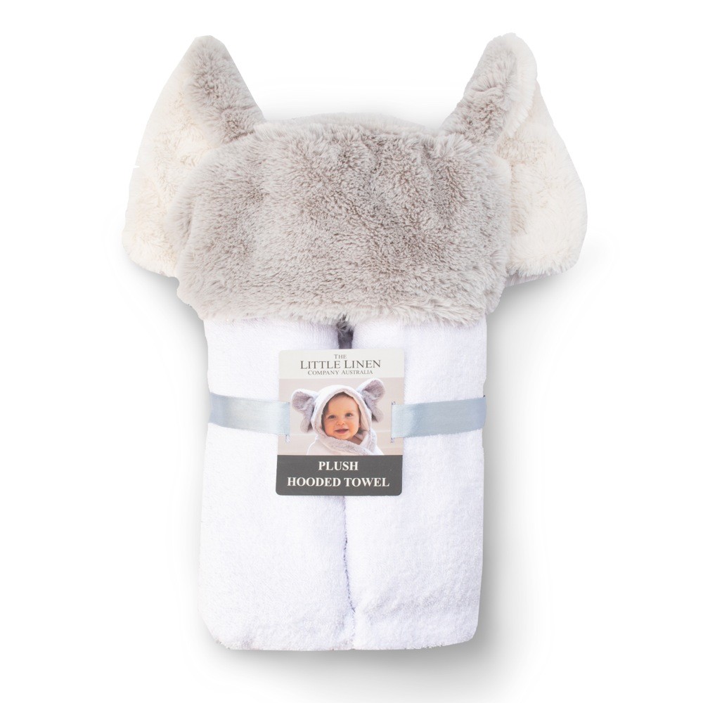 Little Linen Co Plush Hooded Towel Grey Hooded Towels Baby Bunting AU