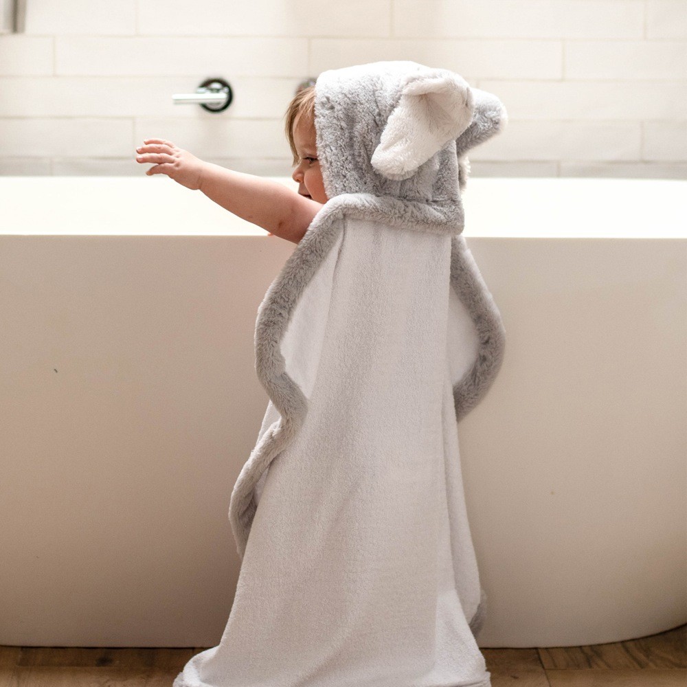 Little Linen Co Plush Hooded Towel Grey Hooded Towels Baby Bunting AU