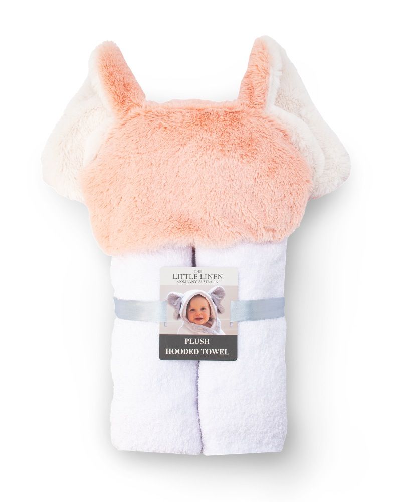 Little Linen Co Plush Hooded Towel Pink | Hooded Towels | Baby Bunting AU