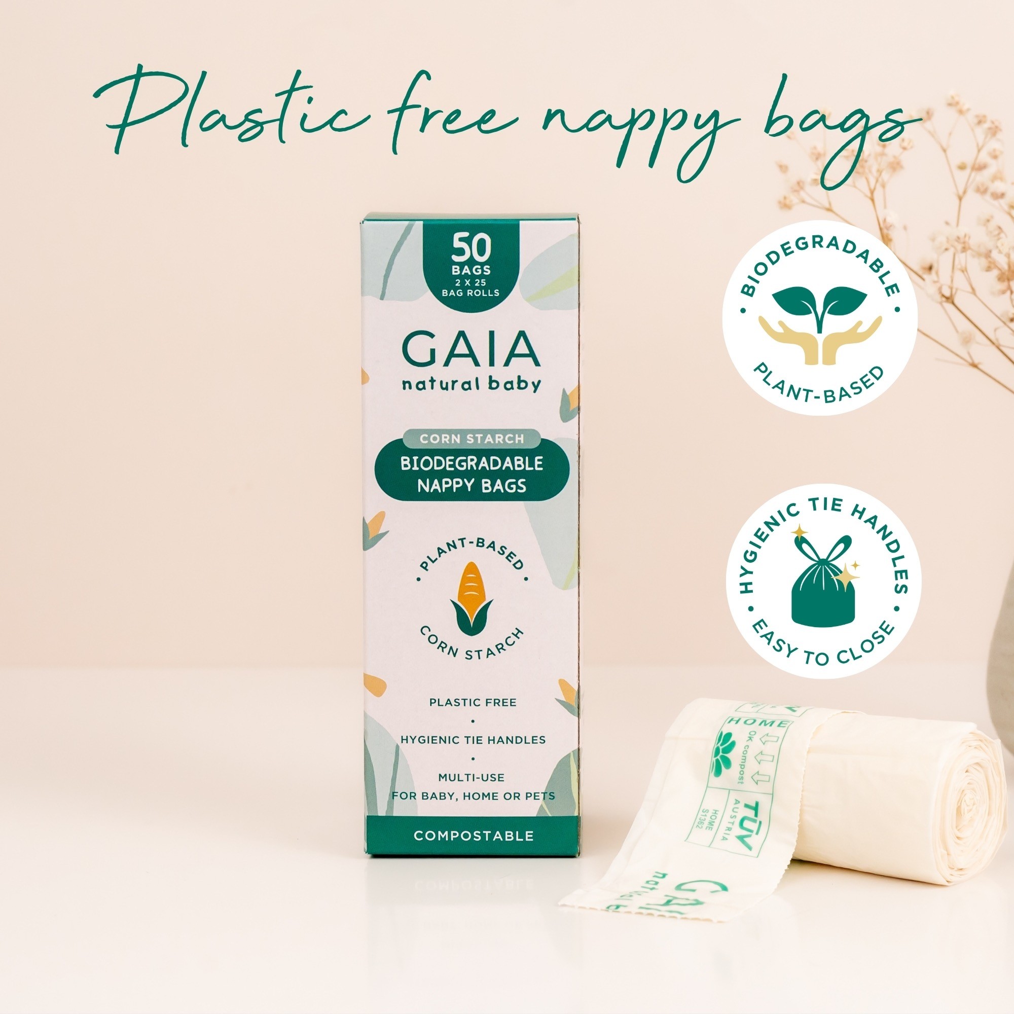 Gaia Baby Biodegradable Disposable Nappy Bags 50 Pack Nappy Bins