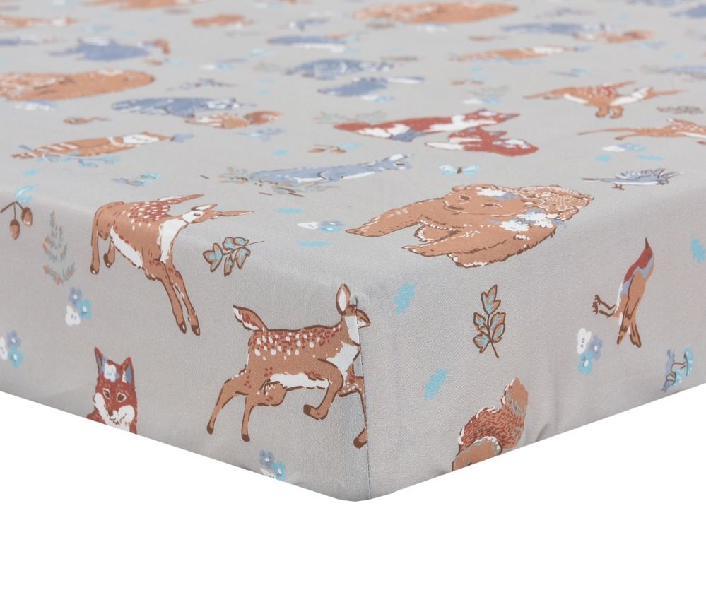 Bilbi Organic Cotton Bedside Sleeper Fitted Sheet Forest Friends Stone ...