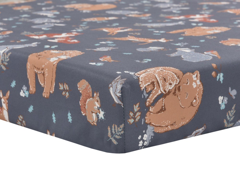 Bilbi Organic Cotton Bedside Sleeper Fitted Sheet Forest Friends 