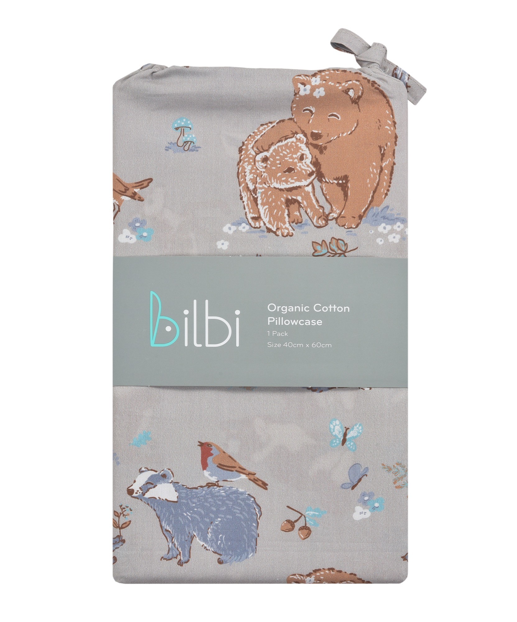 Bilbi Organic Cotton Pillowcase Forest Friends Stone Pillow Cases