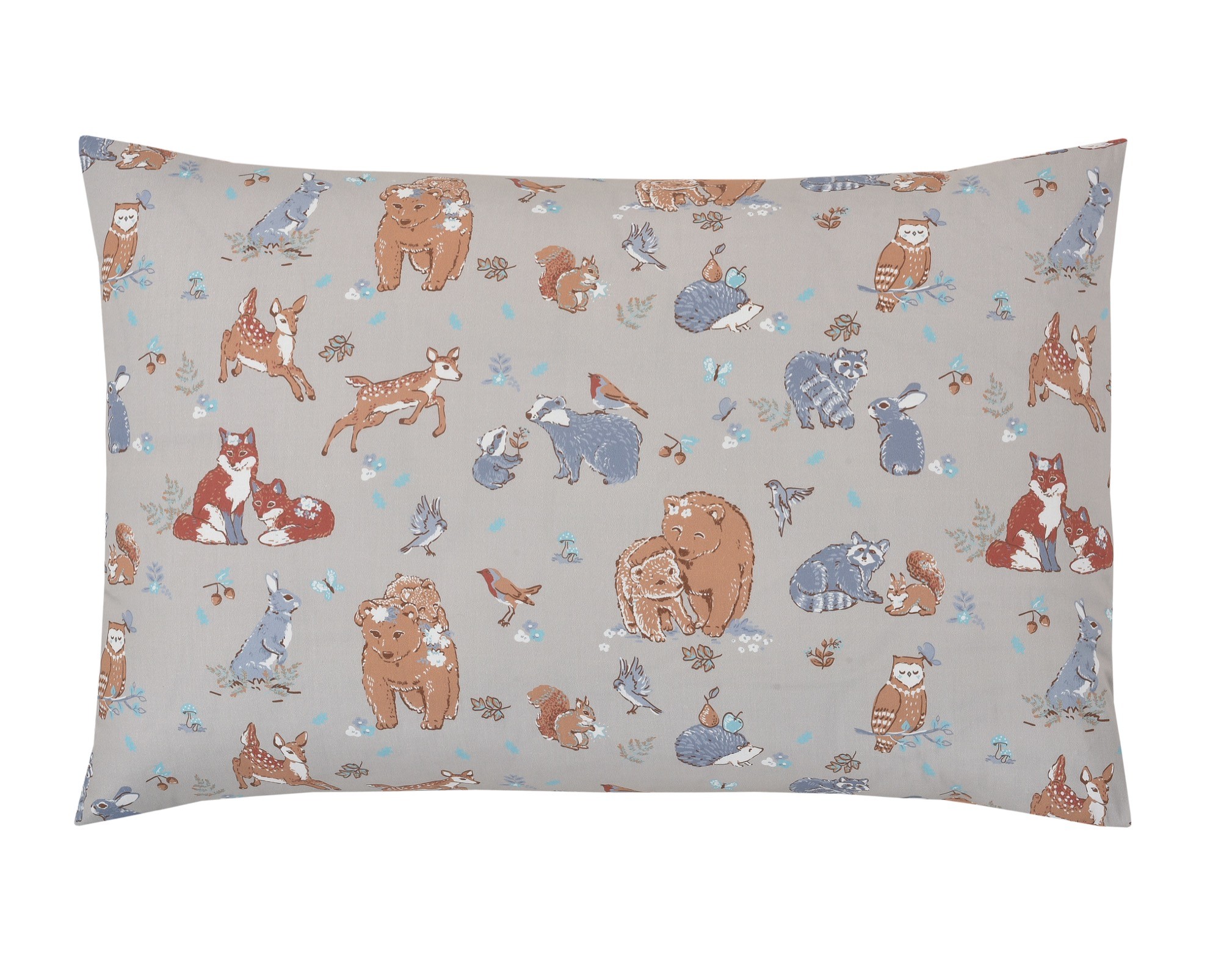 Bilbi Organic Cotton Pillowcase Forest Friends Stone Pillow Cases
