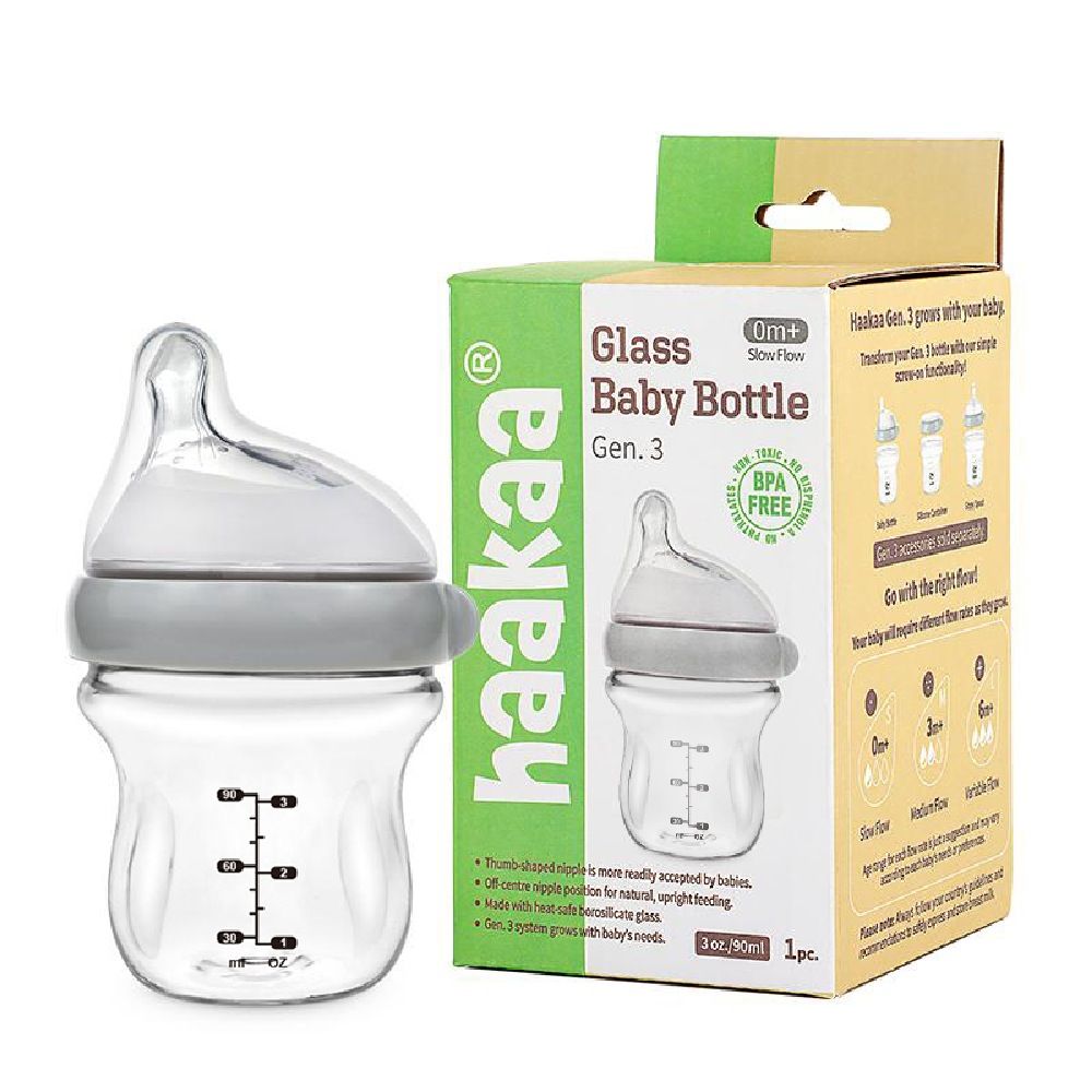 haakaa-gen-3-glass-bottle-120ml-grey-bottles-baby-bunting-nz