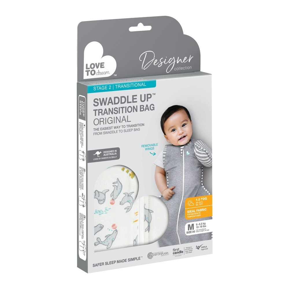 Love To Dream Swaddle Up Designer Trans Bag 1.0 Tog Seal Show Grey