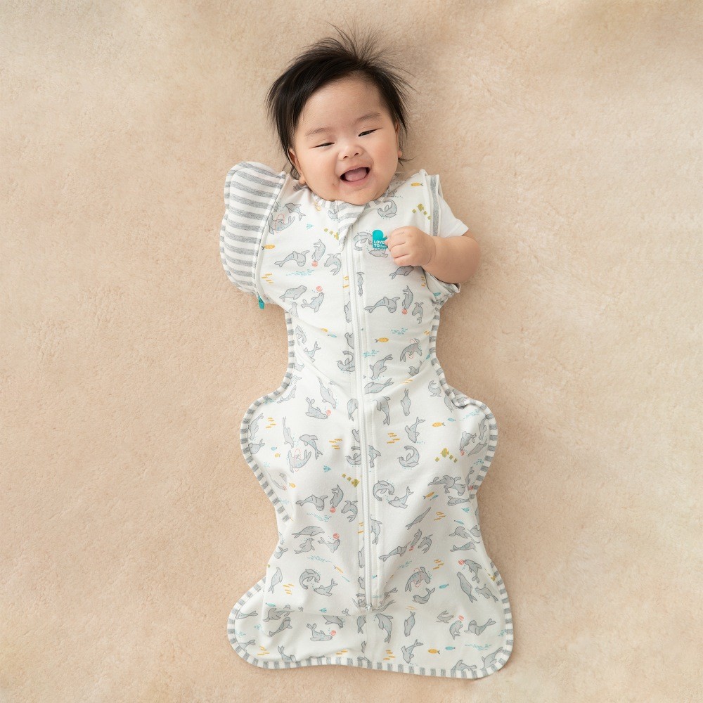 Love To Dream Swaddle Up Designer Trans Bag 1.0 Tog Seal Show Grey Medium Swaddles Baby