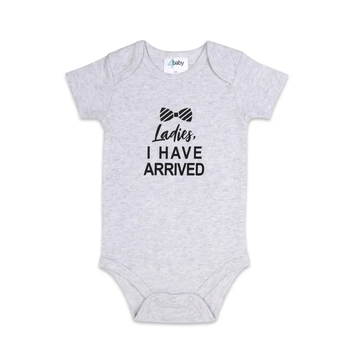 4Baby Slogan Bodysuit Short Sleeve Ladies I Have Arrived Grey Marle