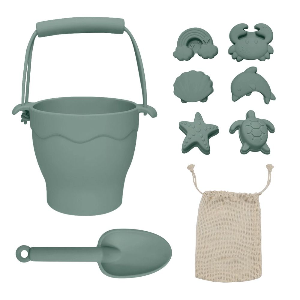 Playground Silicone 8 piece Bucket & Spade Set Sage | Beach & Sand | Baby Bunting AU