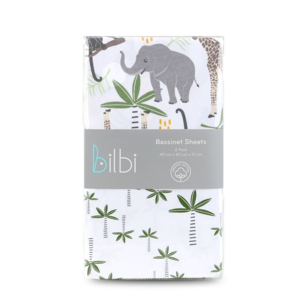 Bilbi Fitted Sheet Safari/Savannah Green 2 Pack Baby Bunting AU